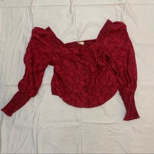 Anthropologie red puff sleeve crop top xl blouse